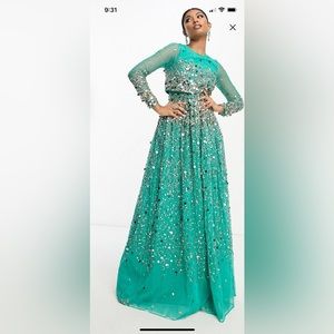 ASOS Design Anarkali Maxi Dress in Scatter Sequin in Turquoise